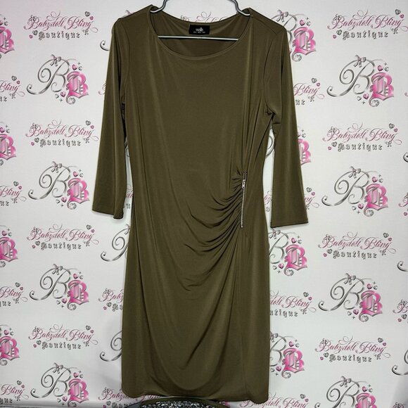 Wallis dress cinched zipper stunning stretchy army olive green bodycon flatter - Picture 1 of 12